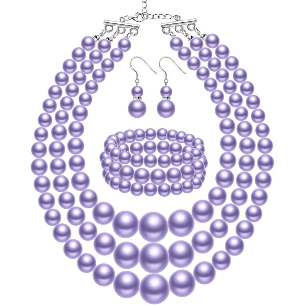 Women's Pearl Jewelry Set Faux Pearl Necklace Bracelet Earrings Vintage Elegant